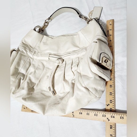 Coach Kristin Lyd Ed Ivory Color Leather Drawstring Hobo Shoulder Bag Handbag - Picture 8 of 12